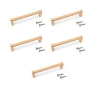Emuca - Lot of 5 Furniture Handles, L141mm, 128mm Interaxis, Aluminium, Gold Painted