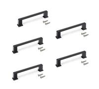 Emuca - Lot of 5 Furniture Handles, L147.5mm, 128mm Interaxis, Zamak, Black Painted