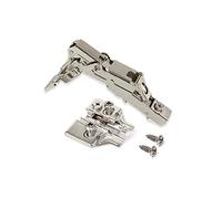 Emuca - Pack of 2 X91 Full Overlay Hinges 165 Degrees Opening with Soft Closing and Euro Screw-in Plates, Height 0, Steel, Nickel Plated