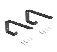 Emuca - Pair of Straight Wood Shelf Supports with Integrated Hanger, Steel, Black Painted