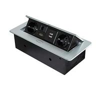 Emuca - Pop up multi socket extension for embedding in worktop and desk European Plug, Metallic Grey, 10,4 x 4,7 inch (265x120mm)