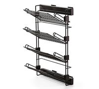 Emuca - Pull-out shoe-rack accessory with soft closing, 4 shelf shoe storage rack for wardrobe, right hand assembly, moka colour