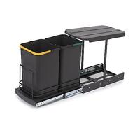 Emuca - Recyclable kitchen waste bin, 2 x 12 L, floor standing and manual/automatic removal, anthracite grey plastic, 1 pc.