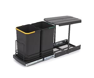 Emuca - Recyclable kitchen waste bin, 2 x 12 L, floor standing and manual/automatic removal, anthracite grey plastic, 1 pc.