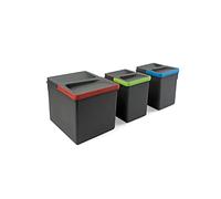 Emuca - Recycle Containers for kitchen drawers, Height 216mm (8,5 inch), 1x12L + 2x6L, Anthracite grey plastic, Plastic