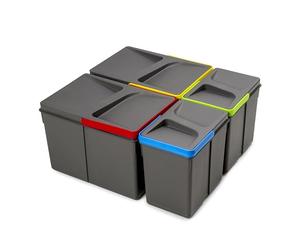 Emuca - Recycle Containers for kitchen drawers, Height 216mm (8,5 inch), 2x12L + 2x6L, Anthracite grey plastic, Plastic