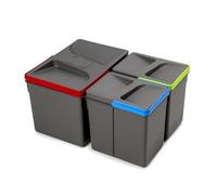Emuca - Recycle Containers for kitchen drawers with odour-proof lid, H216mm, 1x12litres, 2x6litres, Anthracite grey Plastic
