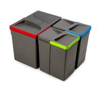 Emuca - Containers for kitchen drawers with odour-proof lid,waste sorting cut-out base, H 266 mm (10,4 inch), 1 x 15 L + 2 x 7 L, Anthracite grey Plastic