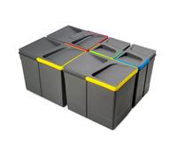 Emuca - Containers for kitchen drawers with odour-proof lid,waste sorting cut-out base,H 266 mm (10,4 inch), 3 x 15 L + 2 x7 L, Anthracite grey Plastic