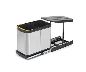 Emuca - Recycle Inox recycling bins for kitchen, 2 x 12 L, bottom fixing and manual/automatic removal.