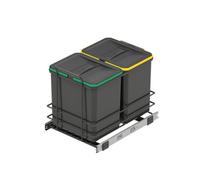 Emuca Recycle Recycling Bins For Kitchen, 2 X 16 L, Lower Fixing And Manual Removal, Anthracite Grey Plastic