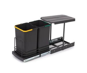 Emuca Recycling Bin For Bottom Fixing And Manual/automatic Pull-Out On Kitchen Unit Recycle 2X12Litres, Anthracite Grey Plastic