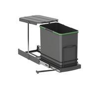 Emuca - Recycling bin for kitchen unit, 24 L, bottom fixing and manual/automatic pull-out, Anthracite grey plastic.
