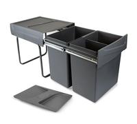 Emuca - Recycling bin for lower mounting and manual pull-out in kitchen unit 2x20litres, Anthracite grey Plastic