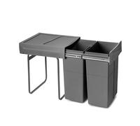 Emuca - Recycling bin for lower mounting and manual pull-out in kitchen unit 2x25litres, Anthracite grey Plastic