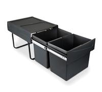 Emuca - Recycling bin for lower mounting and manual pull-out in kitchen unit Recycle 2x15litres, Plastic, Black