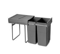 Emuca Recycling Bin For Lower Mounting And Manual Pull-Out In Kitchen Unit Recycle 2X25Litres, Anthracite Grey Plastic
