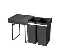 Emuca - Recycling bin for lower mounting and manual pull-out in kitchen unit Recycle 2x25litres, Plastic, Black