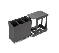 Emuca - Recycling Bins for Kitchen, 3 x 10L, Lower Fixing and Automatic Removal, Steel and Plastic, Anthracite Grey
