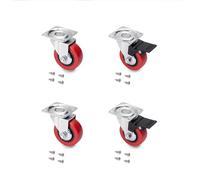 Emuca - Red castors kit with Plate-Mounted, Ø50mm (1,96 inch), 2 with Brake and 2 Without Brake, Steel and Plastic