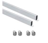Emuca - Set of 750mm (29,5 inch) wardrobe oval rail with supports, matt anodized, Pack of 2