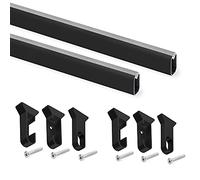 Emuca - Wardrobe hanging rail kit, 1150 mm (45 inch), Black painted, Aluminium and Plastic, Pack of 2