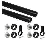 Emuca - Wardrobe hanging rail kit round Ø28 (1,1 inch), 1150mm (45,3 inch), Black painted, Aluminium and Zamak, Pack of 2