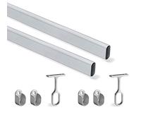 Emuca Wardrobe Oval Hanging Rail Kit with End Supports, 1150mm, Matt Anodized, Aluminium and Zamak