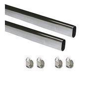 Emuca Wardrobe Oval Hanging Rail Kit with End Supports, 750mm, Chromed, Aluminium and Zamak, Pack of 2