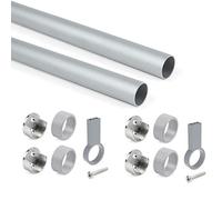 Emuca Wardrobe Round Hanging Rail Kit with End Supports, Ø28, 1150mm, Matt Anodized, Aluminium and Zamak, Pack of 2