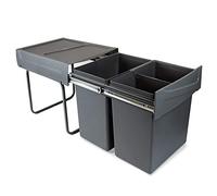 Emuca - Waste containers with lower fixing for kitchen, 2 removable 20L recycling bins, total capacity 40 L (2 x 20 L), steel and plastic