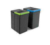 Emuca, waste sorting cut-out base, set of 2 bins height 266mm with 7 litres capacity, Grey, H 266 mm (2x7L)