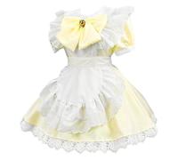 EMUKFD Anime Cosplay Halloween Women's Maid Fancy Dress French Apron Lolita Juniors Kawaii Lace Bow High Waist A Line Dresses Party Cute Exotic Japanese Style Princess Costume Yellow Retro Dress XL