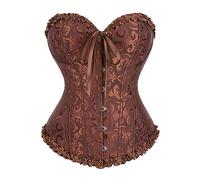 EMUKFD bustier top Brown Sweetheart Lace Up Basques Satin Boned Overbust Bustiers Corsets Bridal Lingerie Gothic Shapewear Bodysuit Sexy Bustier Retro Party Waist Cincher Underbust Burlesque Costumes