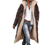 EMUKFD Coats for Women Uk Fleece Lined Long Jacket Womens Thermal Outerwear Ladies Padded Puffer Jackets Faux Fur Thicken Quilted Outdoor Down Jackets Hooded Full Zipper Coats