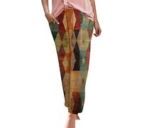EMUKFD Cropped Trousers Women Hippie Bohemian Ladies Yoga Pants High Waist Baggy Patterned Tie Dye Elephant Beach Harem Trouser Holiday Casual Pyjamas Bottoms Thai Indian Gypsy Festival Clothes