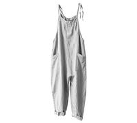 EMUKFD Dungarees for Women Grey Jumpsuit for Women Adjustable Straps Cotton Bib Overalls Baggy Dungaree Cropped Trousers Lightweight Holiday Sleeveless Jumpsuits Pockets Made In Italy Clothing