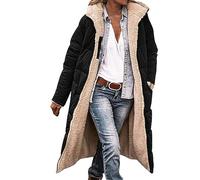 EMUKFD Faux Fur Coat Women Fleece Lined Long Jacket Womens Thermal Outerwear Ladies Padded Puffer Jackets Faux Fur Thicken Quilted Outdoor Down Jackets Hooded Full Zipper Coats