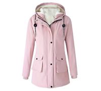 EMUKFD Fleece Lined Raincoat Women Waterproof Warm Lightweight Zip Up Hooded Jacket Winter Rain Jackets Outdoor Windbreaker Ski Wind Resistant Insulated Snow Coat Casual Fashion Parka Outerwear Pink