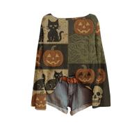 EMUKFD Halloween Jumper Women Pumpkin Ghost Print Oversized Pullover Tops | Halloween Costumes Skeleton Sweater Lightweight Baggy Y2k Ladies Cute Holiday Jumpers Autumn Soft Knitwear Plus Size Vintage