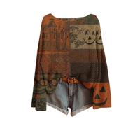 EMUKFD Halloween Jumper Women Pumpkin Ghost Print Oversized Pullover Tops | Halloween Costumes Skeleton Sweater Lightweight Baggy Y2k Ladies Cute Holiday Jumpers Autumn Soft Knitwear Plus Size Vintage