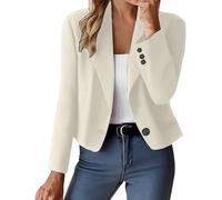 EMUKFD Ladies Casual Jackets Casual Smart Blazer Long Sleeve Summer Cropped Jackets Open Front Lightweight Cardigans Ladies Business Work Elegant Suit Jacket Office Wear Wedding Formal Outfits White
