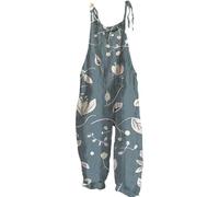 EMUKFD Ladies Dungarees Size 14 Wide Leg Boho Print Jumpsuit Floral Loose Fit Playsuits Cotton Linen Summer Beach Sleeveless Rompers Bib Overalls Breathable Baggy Casual Holiday Trousers Leisure Wear