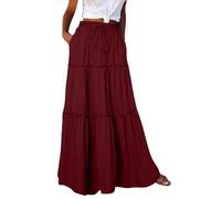 EMUKFD Ladies Skirts Summer Boho Floral Print High Elastic Waist A Line Maxi Skirt Pleated Tiered Flowy Beach Vacation Long Skirts Pockets Bohemia Vintage Party Long Dresses