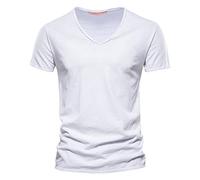 EMUKFD Los Hombres con Cuello en v Los Hombres con Cuello en v Camisetas Hombre con Cuello en v Camisetas de algodón para Hombre con Cuello en v t Camisas White