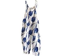 EMUKFD Maternity Dungarees Wide Leg Boho Print Jumpsuit Floral Loose Fit Playsuits Cotton Linen Summer Beach Sleeveless Rompers Bib Overalls Breathable Baggy Casual Holiday Trousers Leisure Wear
