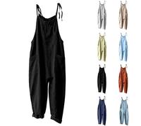 EMUKFD Maternity Jumpsuit Black Womens Dungarees Adjustable Straps Cotton Bib Overalls Baggy Dungaree Cropped Trousers Lightweight Holiday Sleeveless Jumpsuits Pockets Gardening Clothes for Women
