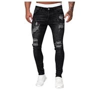 EMUKFD Men Skinny Fit Biker Jeans Destroyed Knee Holes Regular Slim Fit Tapered Stretch Fashionable Super Comfy Cotton Denim Jeans Black