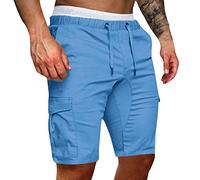EMUKFD Men's Linen Casual Classic Fit Short Drawstring Summer Beach Shorts Elastic Waist Workout Shorts Athletic Hiking Shorts Water Resistant Quick-Dry Lightweight Outdoor Sweat Shorts Blue