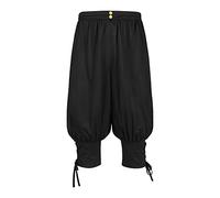 EMUKFD Mens Pirate Pants Medieval Pirate Retro Ankle Banded Pants for Men Linen Renaissance Vintage Capri Pants Lace Up Cinch Halloween Cropped Bottoms Costume A-Black